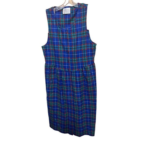 Pendleton Sleeveless 100% Virgin Wool Blue Plaid Dress Unlined See Measurements - Picture 3 of 7